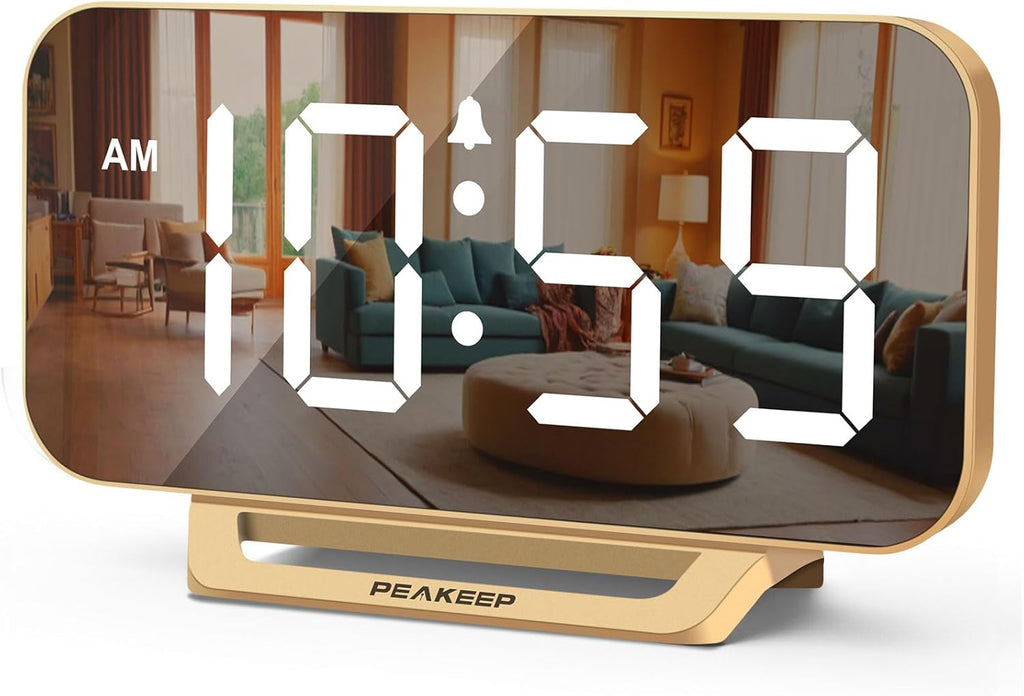 Peakeep Slim Digital Mirror Aesthetic Alarm Clock for Bedrooms