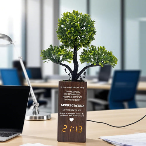 Fake Plant Table Clock Digital Alarm - Decorative Electronic Clock
