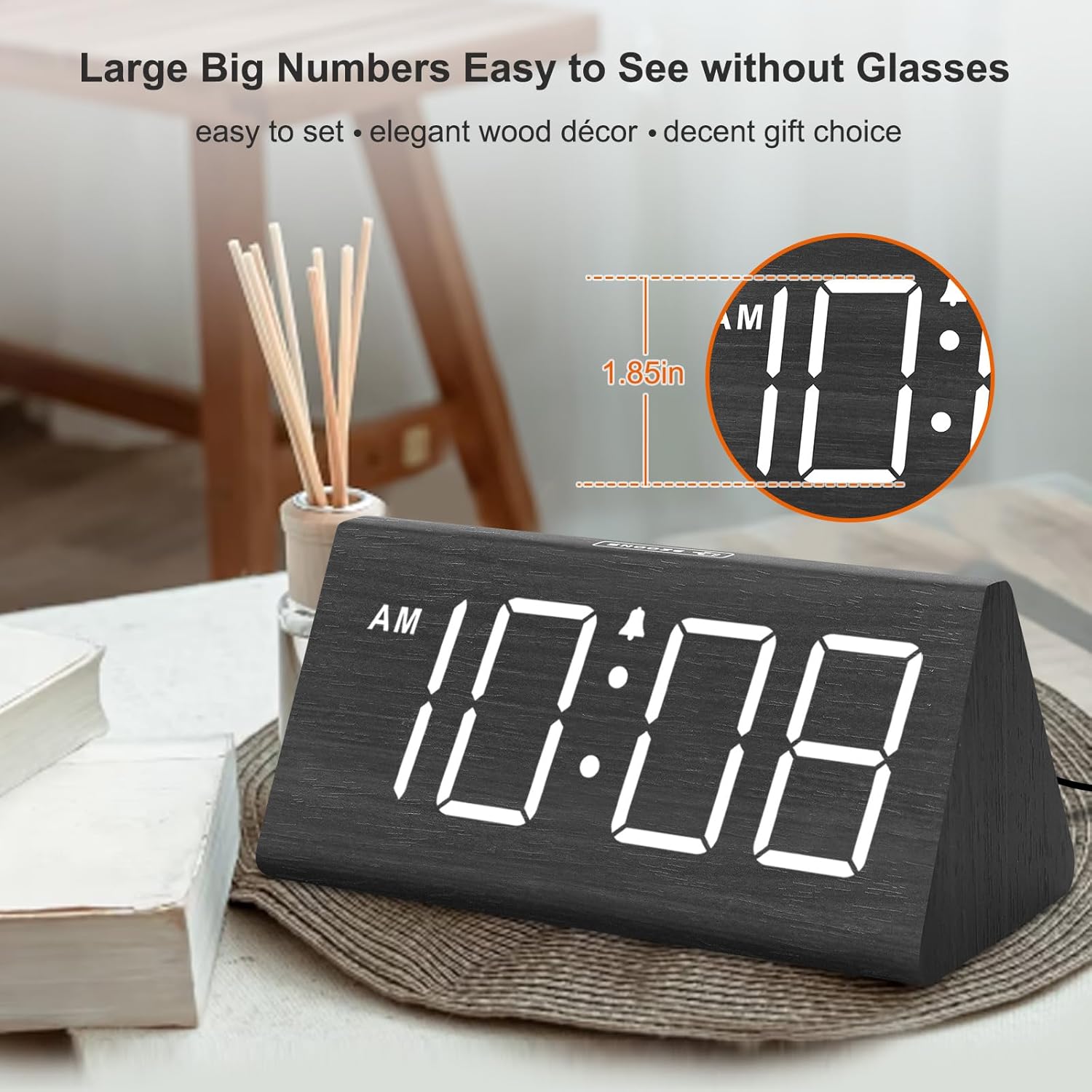 DreamSky Wooden Digital Alarm Clock for Bedrooms