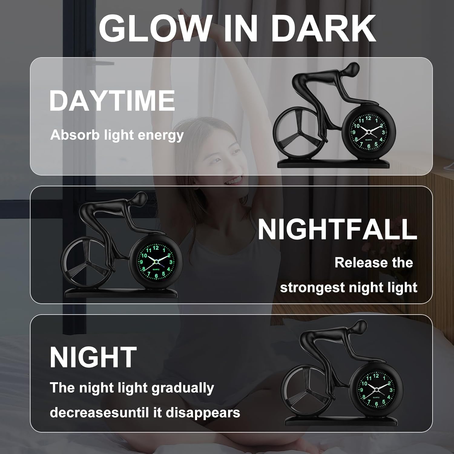 Racing Bicycle Desk Alarm Clock Battery Operated, Glow-in-The-Dark Dial, Silent Non-Ticking | Unique Cycling Gift for Cyclists, Students, Teachers | Office, Desk, Shelf Decor