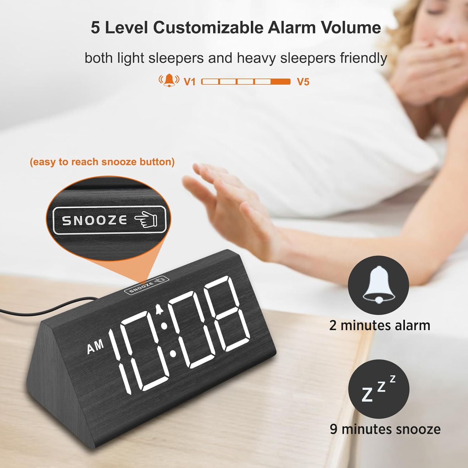 DreamSky Wooden Digital Alarm Clock for Bedrooms