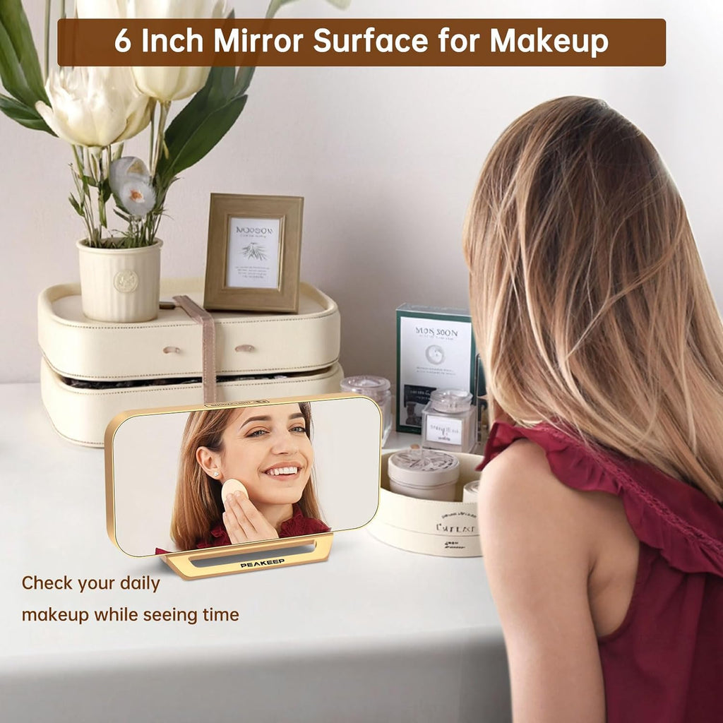 Peakeep Slim Digital Mirror Aesthetic Alarm Clock for Bedrooms