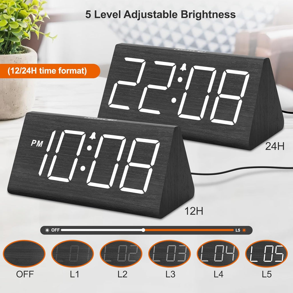 DreamSky Wooden Digital Alarm Clock for Bedrooms