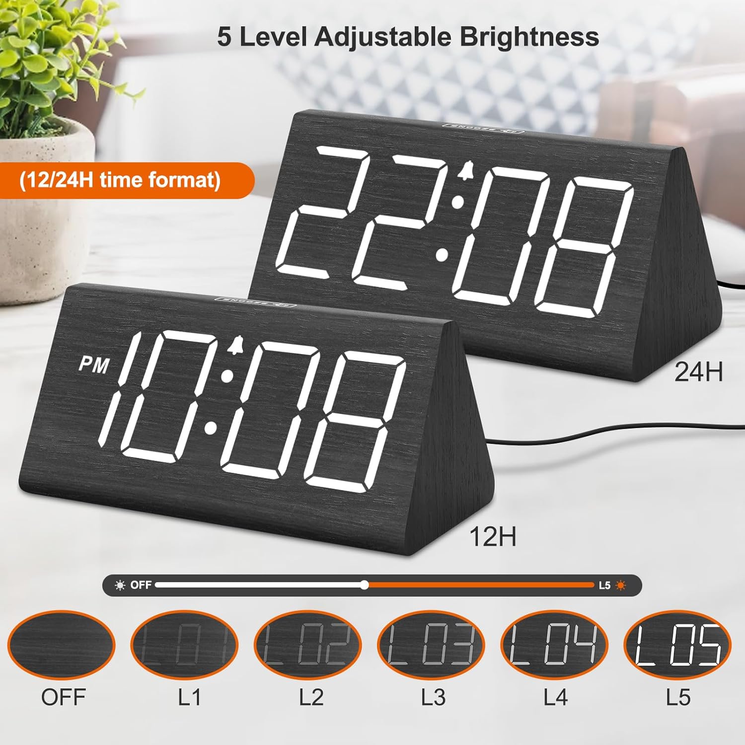 DreamSky Wooden Digital Alarm Clock for Bedrooms